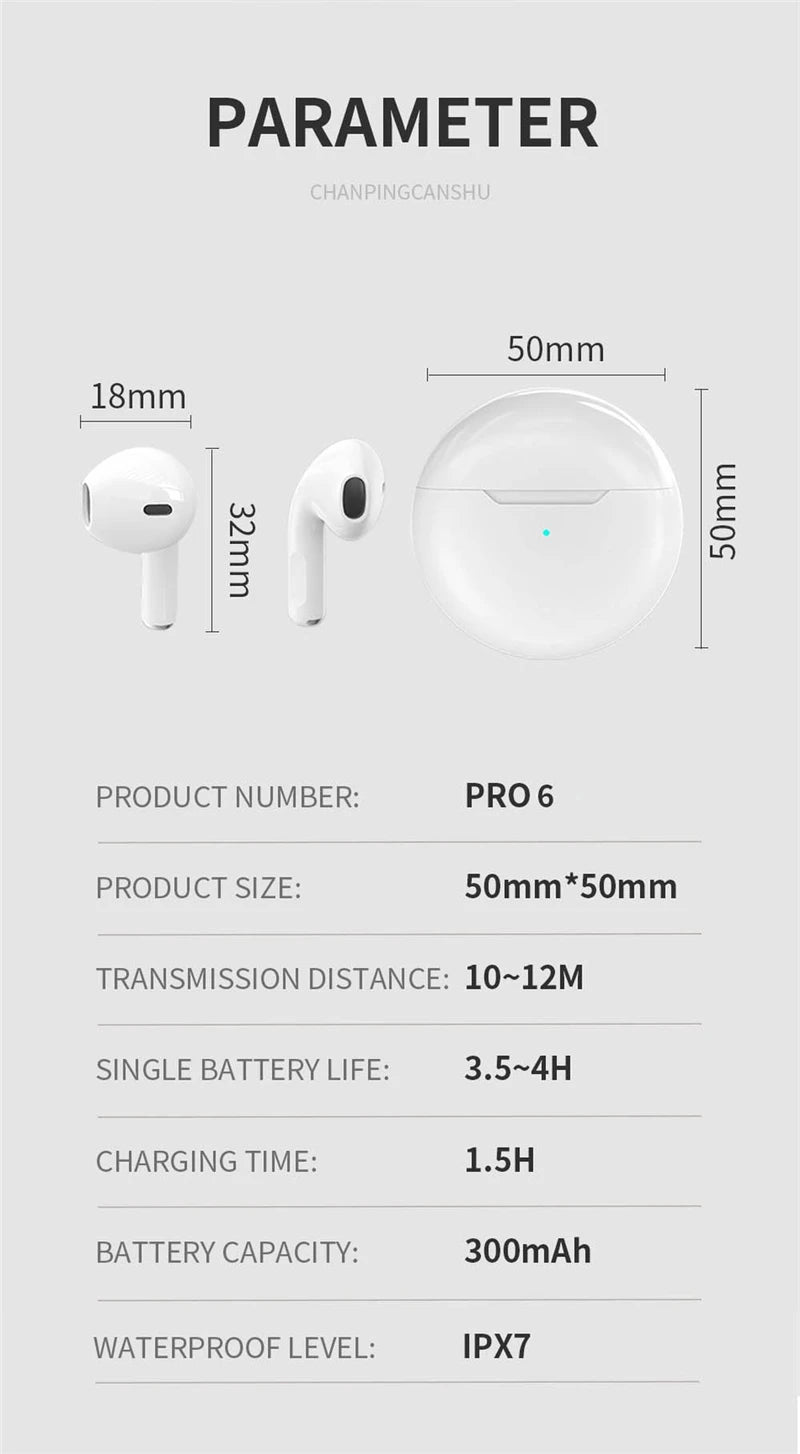 Fones e Microfone - Novo Air Pro 6 TWS Fone e Microfone Bluetooth